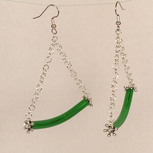 Emerald Green Curved Glass Earrings