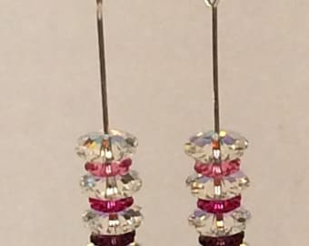 Crystal Marguerite Earrings in Amethyst Fuchsia and Rose