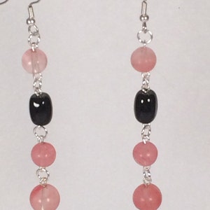 Pink and Black Dangle Earrings image 2