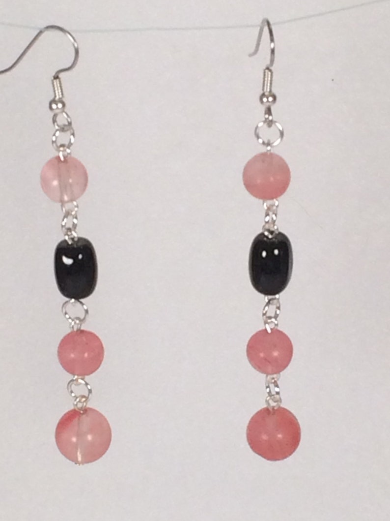 Pink and Black Dangle Earrings image 2