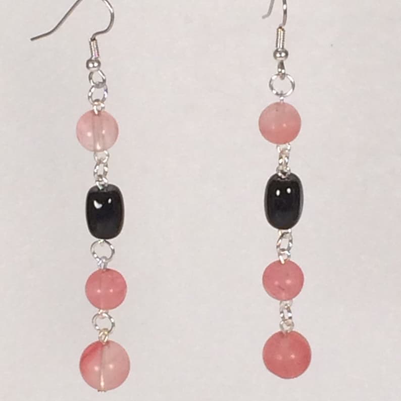 Pink and Black Dangle Earrings image 1