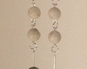 Drop Earrings with Green and White Rounds