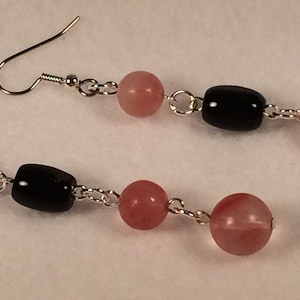 Pink and Black Dangle Earrings image 4