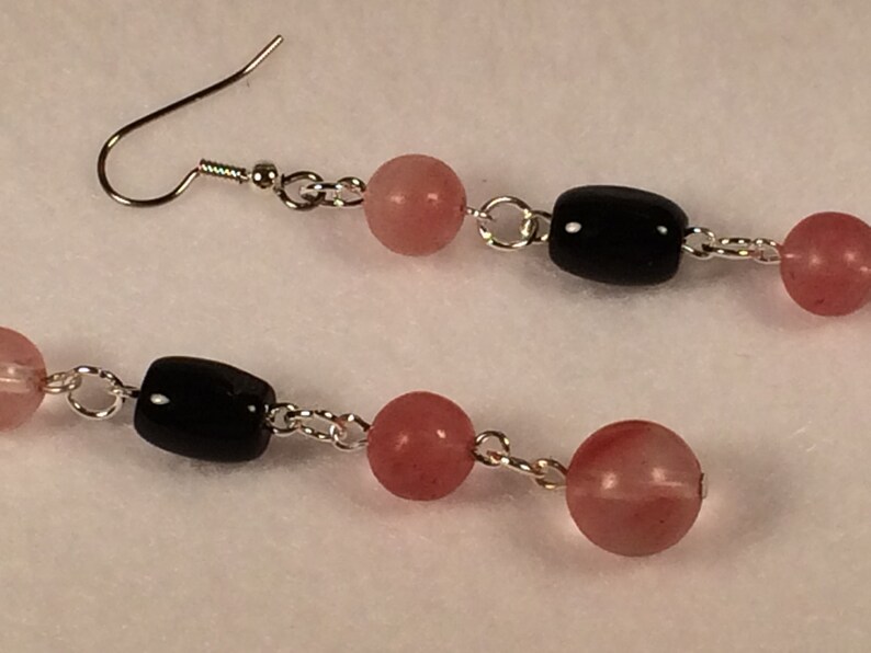 Pink and Black Dangle Earrings image 4