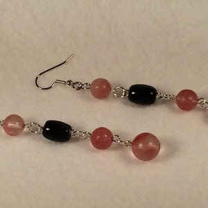 Pink and Black Dangle Earrings image 3