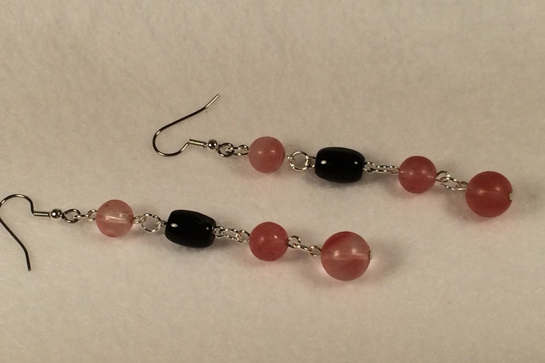 Pink and Black Dangle Earrings image 3