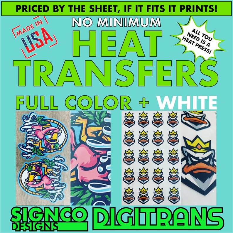 CUSTOM HEAT TRANSFERS Full Color Transfer Printed Heat Etsy