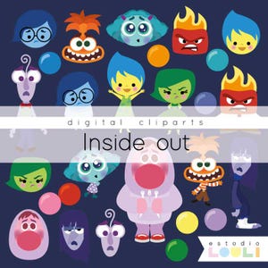 inside out 2 cliparts, images numériques téléchargement instantané, Joie, Tristesse, anxiété, embarras, ennui, colère, peur, dégoût, envie, ensemble de cliparts