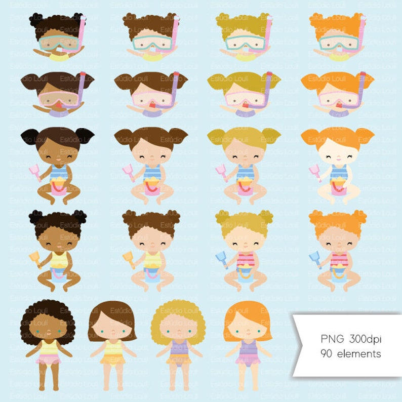 summer beach boys and girls pool party cliparts image 5