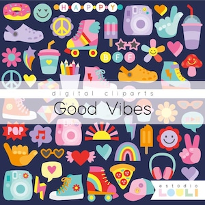 Good Vibes, Retro Groovy, Flower Power, Teenager, Frieden, Cliparts, PNG-Dateien, Roller
