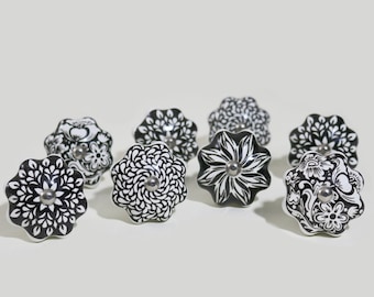 Black Floral Pattern Ceramic Cabinet Knob