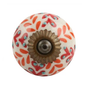 Floral Ceramic Drawer Knob with Leaf Pattern 画像 3