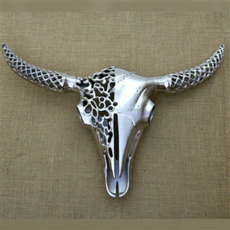 Ornate Metal Bull Skull Wall Decor Etsy