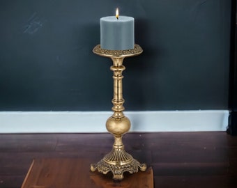 Ornate Candle Stands in Distress Gold -14.5" Height