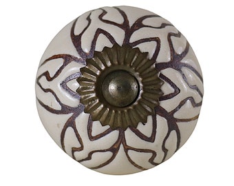 Etched Floral Ceramic Cabinet Knob