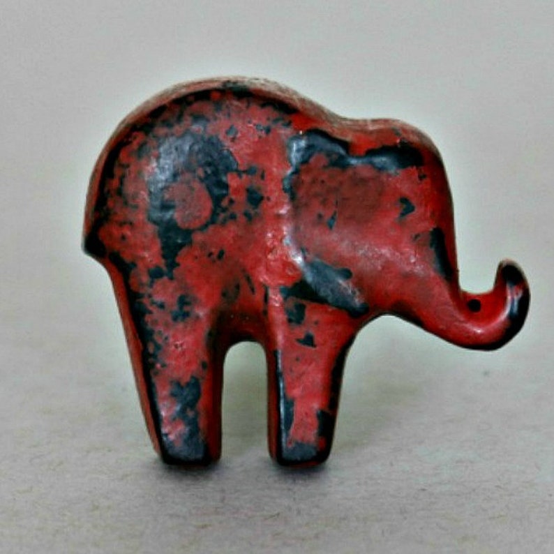 Cast Iron Elephant Cabinet Knob Red