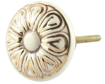 Etched Golden Flower Ceramic Cabinet Knob