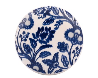 Blue Floral Ceramic Cabinet Knob
