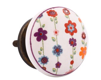 Multicolored Flower Ceramic Cabinet Knob