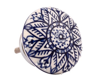 Blue Floral Ceramic Cabinet Knob