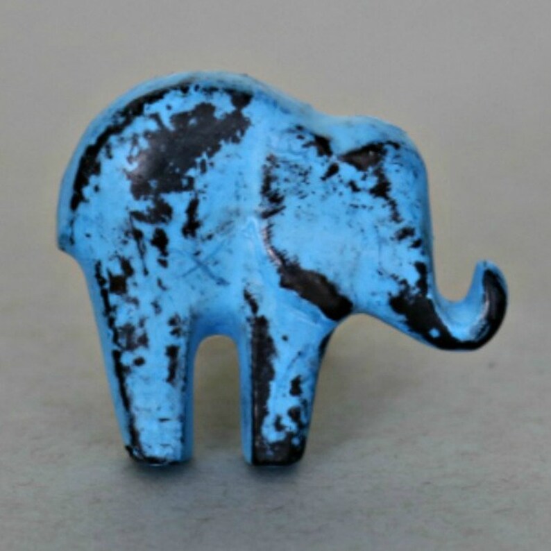 Cast Iron Elephant Cabinet Knob Blue