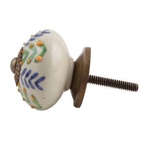 Floral Ceramic Drawer Knob with Leaf Pattern 画像 4