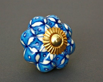 Blue and White Floral Ceramic Cabinet Knob