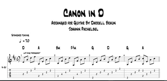 Canon In D Pachelbel S Canon Arranged For Guitar Etsy