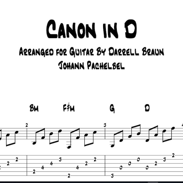 Kanon in D (Pachelbels Kanon) arrangiert für Gitarre!