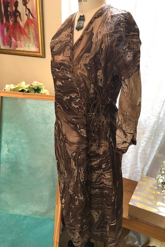 DOSA Designer Unique Marbled Brown Silk Wrap Dress Etsy
