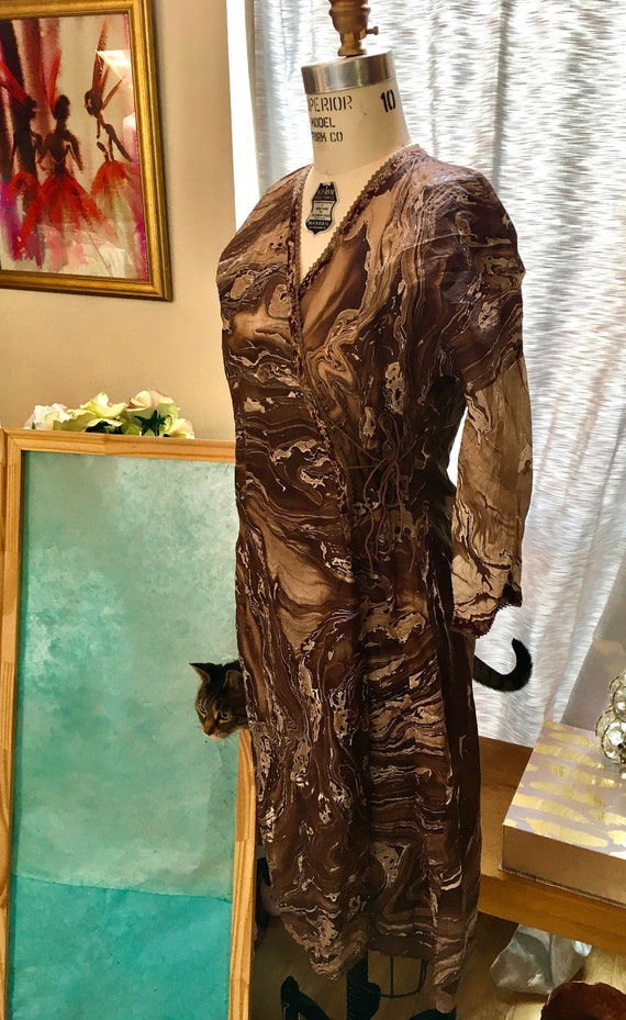 DOSA Designer Unique Marbled Brown Silk Wrap Dress