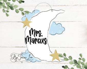 Teacher Door Sign, Moon and Stars Door Hanger, Back to School Door Sign, Classroom Teacher Gift, Back to School, Personalized Teacher Sign