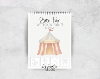 State Fair Watercolor Coloring Book Prints, 12 Ready to Paint Illustrations