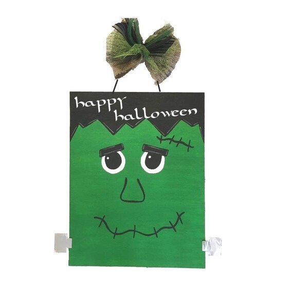 Frankenstein Door Hanger Wreath Sign Happy Halloween Wood Sign Halloween Decorations Party Decoration Door Decor