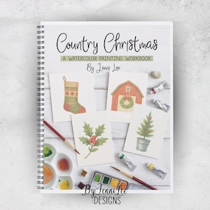 Country Christmas Watercolor Painting Workbook, 12 Ready to Paint Illustrations, ISBN: 9781968591205