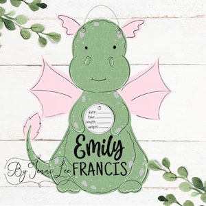 Baby Dragon Door Hanger, Baby Girl Dragon Nursery Sign, Birth Stats Sign, Hospital Door Birth Announcement