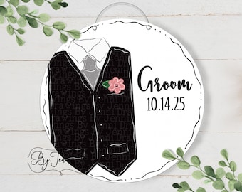 Wedding Door Hanger, Groom Tuxedo Vest Door Hanger, Wedding Rehearsal Wreath Sign, Bridal Party Sign, Mother of the Groom Wood Sign