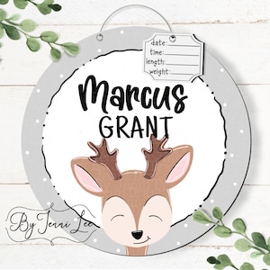 Deer Baby Door Hanger, Hospital Door Sign, Baby Buck Birth Announcement, Nursery Sign, Birth Stats Sign
