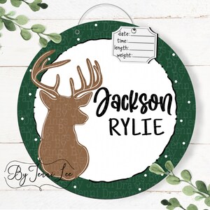 Buck Antlers Hospital Birth Announcement Door Hanger, Nursery Name Sign, Birth Stats Sign, Hospital Door Wreath Sign, Birth Announcement