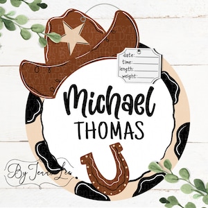 Cowboy Rodeo Door Hanger, Hospital Door Birth Announcement, Boy Nursery Sign, Birth Stats Sign, Hospital Door Wreath, Birth Announcement