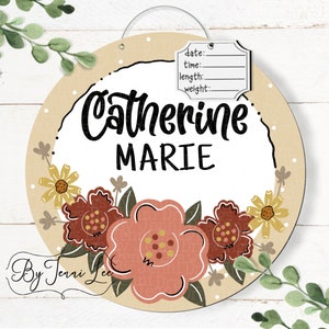 Boho Wildflower Hospital Birth Announcement Door Hanger, Nursery Name Sign, Birth Stats Sign, Hospital Door Wreath, Birth Announcement Sign