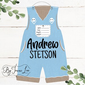 Overalls Baby Door Hanger, Hospital Door Sign, Baby Boy Overalls Birth Announcement, Nursery Sign, Birth Stats Sign