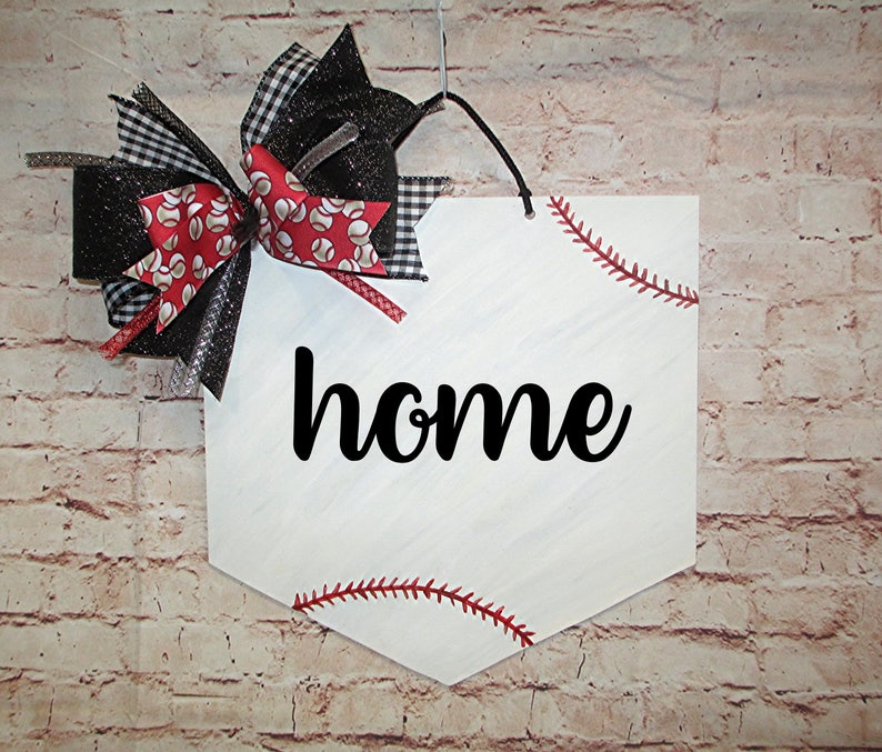 Home Baseball Door Hanger Home Plate Wood Wreath Sign Sports Etsy