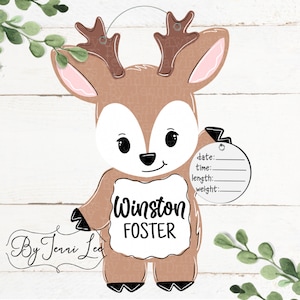 Boy Deer Hospital Birth Announcement Door Hanger, Nursery Name Sign, Birth Stats Sign, Forest Animal Hospital Door, Birth Announcement Sign