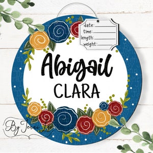 Floral Hospital Door Hanger, Nursery Name Sign Baby Birth Announcement, Birth Stats Sign, Newborn Name Sign, Personalized Birth Announcement