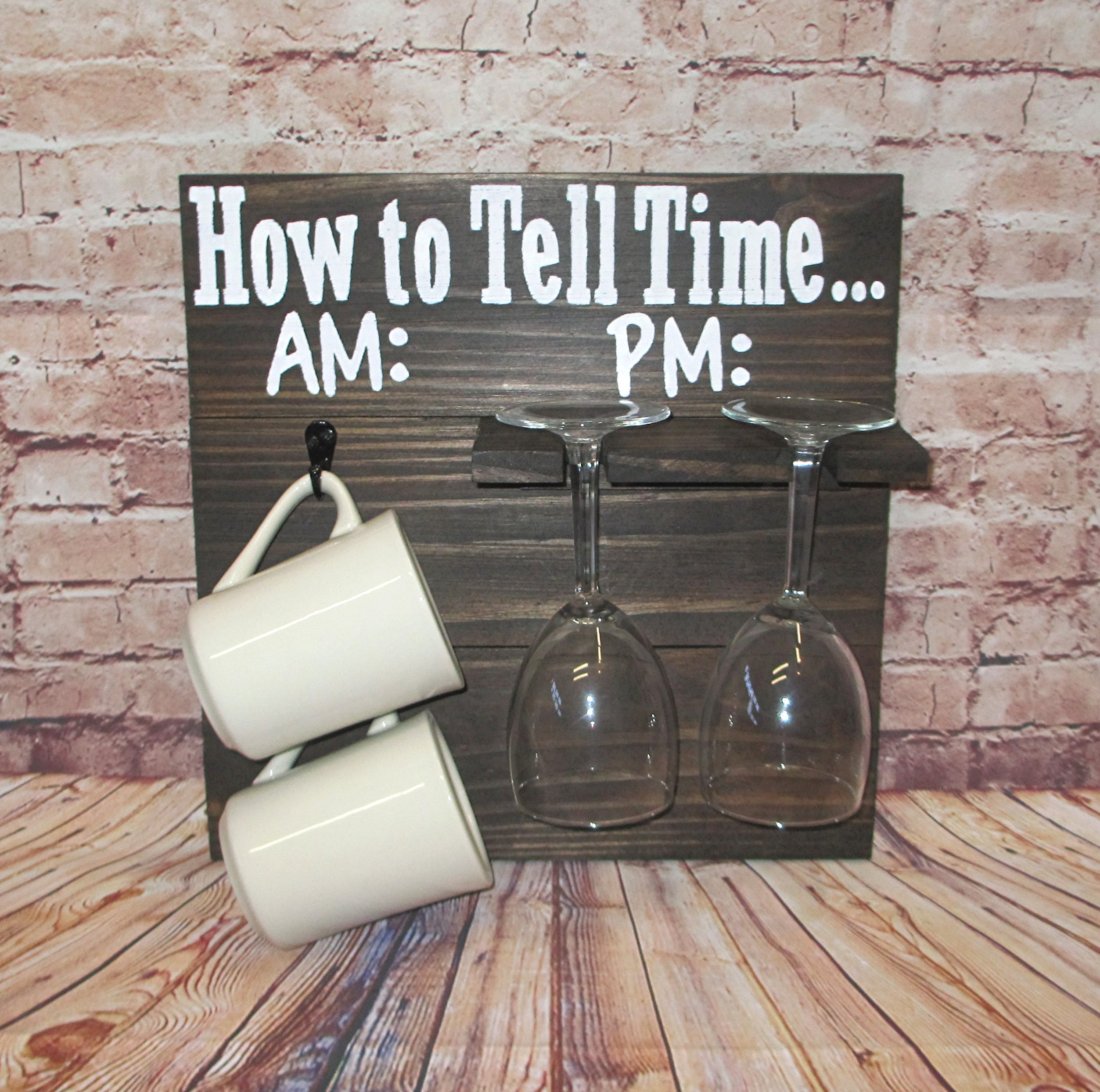 How To Tell Time AM PM Cup & Wine Glass Holder in Espresso Etsy