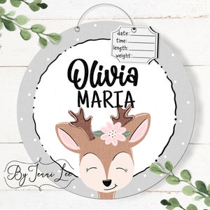 Deer Hospital Birth Announcement Door Hanger, Deer Nursery Name Sign, Birth Stats Sign, Hospital Door Wreath, Birth Announcement