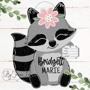 Baby Boy Raccoon Hospital Birth Announcement Door Hanger, Woodland Animals Nursery, Birth Stats Sign, Hospital Door Birth Announcement Sign