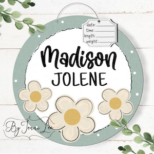 Daisy Baby Door Hanger, Hospital Door Sign, Baby Daisy Birth Announcement, Nursery Sign, Birth Stats Sign