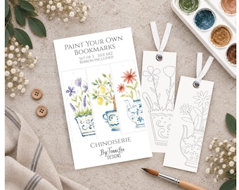 Chinoiserie Watercolor Bookmark Set, Paint Your Own, Set of 3